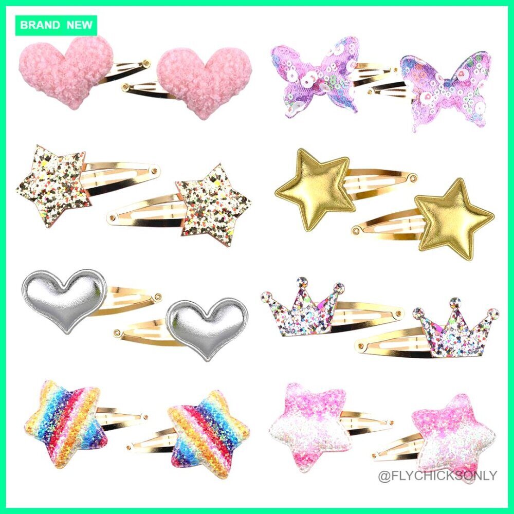 16-Piece Alloy Hair Clip Set for Kids, Heart Butterfly Barrettes